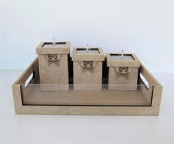 Bandeja com potes para quarto bebê modelo borboleta