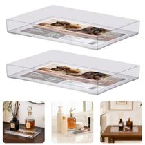 Bandeja Cristal Transparente Acrílico Retangular Servir Decorar Organizar 25cm Multiuso Porta Objeto