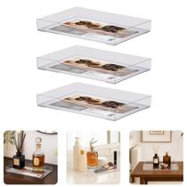 Bandeja Cristal Transparente Acrílico Retangular Servir Decorar Organizar 25cm Multiuso Porta Objeto
