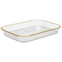 Bandeja cristalina texturizada com fio de ouro nas bordas 29x19,5x3,5 Bandeja cristalina texturizada com fio de ouro nas bordas 29x19,5x3,5