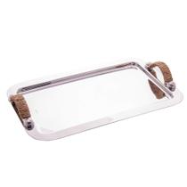 Bandeja de aço inox c/alça em sisal nature 37cmx23cm Bandeja de aço inox c/alça em sisal nature 37cmx23cm