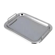 Bandeja de Aço Inox Média com Alça Travessa para Servir Café Retangular Inoxidável 33 x 23,5cm