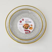 Bandeja de Acrilico com Borda Dourada Redonda ou Retangular - Kit 2 Peças