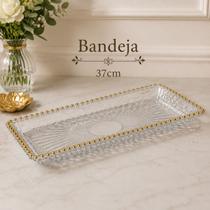 Bandeja de Acrílico Decorativa Retangular Luxo 37cm com Borda Dourada