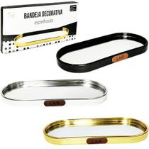 Bandeja De Aluminio Com Espelho Oval Decorativa 22X9,5Cm - DT6900 - FU XING Bandeja De Aluminio Com Espelho Oval Decorativa 22X9,5Cm - DT6900 - FU XING