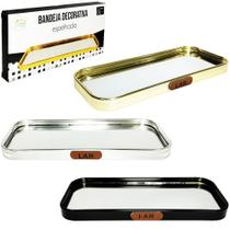 Bandeja De Aluminio Com Espelho Retangular Decorativa 22X9,5Cm - FU XING