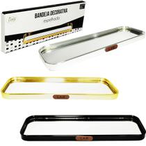 Bandeja De Aluminio Com Espelho Retangular Decorativa 30X10Cm - FU XING Bandeja De Aluminio Com Espelho Retangular Decorativa 30X10Cm - FU XING