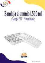Bandeja de alumínio retangular 1.500 ml c/tampa PET c/50 unid - Wyda - delivery, marmitex (15912) Bandeja de alumínio retangular 1.500 ml c/tampa PET c/50 unid - Wyda - delivery, marmitex (15912)