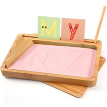 Bandeja de areia ATmini Montessori com tampa para crianças em madeira rosa