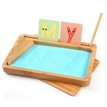 Bandeja de areia ATmini para sala de aula Montessori com tampa azul madeira
