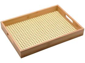 Bandeja de Bambu c/ Palha Indiana Para Servir Café da Manhã Decorativa Multiuso Retangular