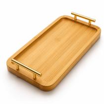 Bandeja de Bambu com Alças Metálicas Douradas 31x15,7cm Bandeja Decorativa para Café da Manhã Servir Bebidas Organização e Decoração Bandeja de Bambu com Alças Metálicas Douradas 31x15,7cm Bandeja Decorativa para Café da Manhã Servir Bebidas Organização e Decoração