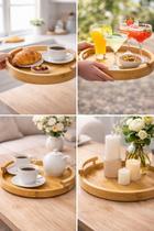 Bandeja De Bambu Redonda Com Alça 5,5x30cm De Ø