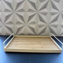 Bandeja de bambu retangular com alça de metal branca decorativa Multiuso para servir Cantinho do Café cozinha marrom Bandeja de bambu retangular com alça de metal branca decorativa Multiuso para servir Cantinho do Café cozinha marrom