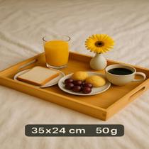Bandeja de bambu retangular com alças café da manhã elegante leve e ideal para servir com estilo Bandeja de bambu retangular com alças café da manhã elegante leve e ideal para servir com estilo