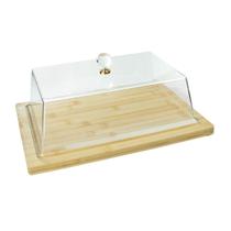 Bandeja de bambu retangular com tampa de acrílico para servir