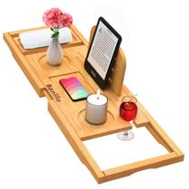 Bandeja de banheira Caddy Banlilu Premium Bamboo expansível Bandeja de banheira Caddy Banlilu Premium Bamboo expansível