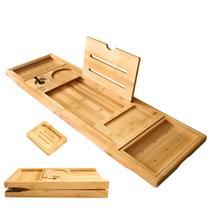 Bandeja de banheira XCe dobrável expansível até 105 cm de bambu