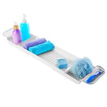 Bandeja de banho madesmart expansível para banheiras de plástico branco Bandeja de banho madesmart expansível para banheiras de plástico branco