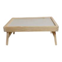 Bandeja de Cafe da manhã de Madeira retangular 38x24cm Branco com madeira