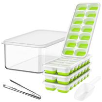 Bandeja de cubos de gelo DOQAUS com tampa e compartimento, pacote com 4 unidades de silicone Bandeja de cubos de gelo DOQAUS com tampa e compartimento, pacote com 4 unidades de silicone