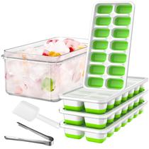 Bandeja de cubos de gelo GEWTYOD com tampa e compartimento, pacote com 4 unidades de silicone Bandeja de cubos de gelo GEWTYOD com tampa e compartimento, pacote com 4 unidades de silicone