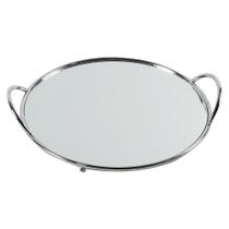 Bandeja de espelho com detalhes de metal prata d25 x 4cm