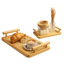 Bandeja de Madeira Bambu com Alça Servir Café, Chá Lanches e Decoração de Mesa - Hauskraft Bandeja de Madeira Bambu com Alça Servir Café, Chá Lanches e Decoração de Mesa - Hauskraft