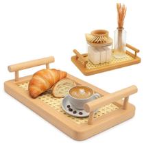 Bandeja de Madeira Bambu com Alça Servir Café, Chá Lanches e Decoração de Mesa