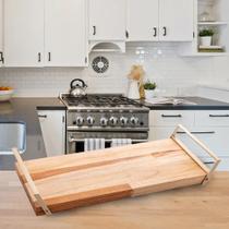 Bandeja de Madeira com Aço Inox Champanhe 41cm x 17cm x 6cm - Bandeja de Madeira com Aço Inox Champanhe 41cm x 17cm x 6cm -