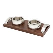 Bandeja De Madeira Com Alça E 2 Bowls Aço Inox Bamberg 41 x 19 x 9cm Bandeja De Madeira Com Alça E 2 Bowls Aço Inox Bamberg 41 x 19 x 9cm