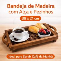 Bandeja de Madeira com Alça e Pezinhos para Servir Café da Manhã