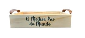 Bandeja de Madeira com Alças de Couro com frases para o dia dos Pais