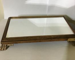 Bandeja de madeira com espelho Marrom 13x23cm pés de resina 14070 Donalice Decor