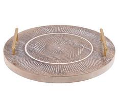 BANDEJA DE MADEIRA COM METAL DOURADO 30cm