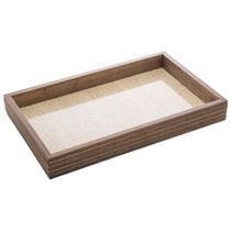 Bandeja de madeira com sisal e bambu natural 37,5cm x 23,5cm x 4cm