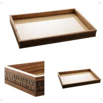 Bandeja de madeira com sisal natural e vidro Wolff 45x30x4cm