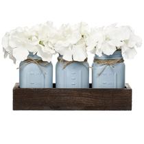 Bandeja de madeira decorativa Mkono Mason Jar com flores
