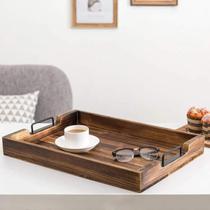 Bandeja De Madeira Ecológica Com Alça Decorativa Grande 36cm para Servir Organizar Mesa Posta Decorar