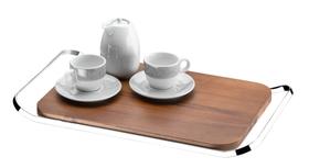 Bandeja de madeira retangular com cabo de inox para cozinha cantinho do café