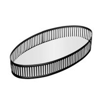 Bandeja de metal com espelho berlin preto fosco 32cm - lyor