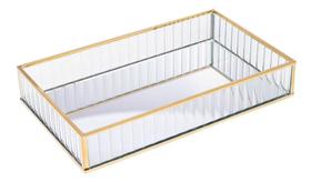 Bandeja de metal com espelho dourada 15cm x 25cm x 4cm Bandeja de metal com espelho dourada 15cm x 25cm x 4cm