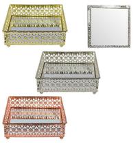 Bandeja de Metal com Espelho Quadrado Metalizado 16x5cm - Rio Master