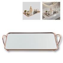 Bandeja De Metal Com Fundo em Espelho Retangular Com Alças