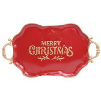 Bandeja de Natal 51cm Vermelho Dourado Merry Christmas - Cromus