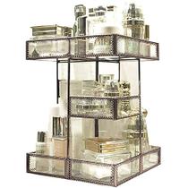 Bandeja de perfume de rotação de 360 graus/ Glass Organizador de Perfumes/Antique Countertop Vanity Cosmetic Storage Mirrorred Beauty Display, Brass Spin Vanity Tray /Perfume Toner Organizer