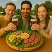 Bandeja de petiscos redonda de bambu resistente decorativa multiuso