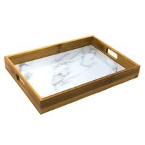 Bandeja De Plástico Com Borda De Madeira 43Cm Bandeja De Plástico Com Borda De Madeira 43Cm