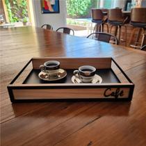 Bandeja de Servir Café em Madeira e Aço Café