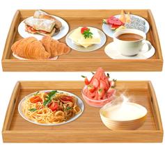 Bandeja de servir de bambu JUPELI, pacote com 2 alças para café da manhã Bandeja de servir de bambu JUPELI, pacote com 2 alças para café da manhã